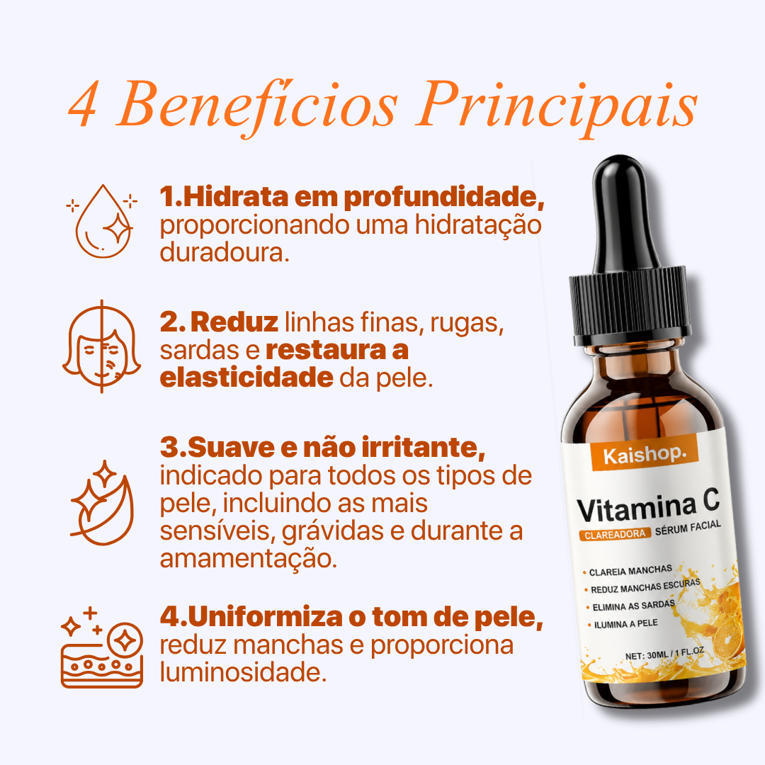 SÉRUM CONCENTRADO de VITAMINA C, COLAGÉNIO e ÁCIDO HIALURÓNICO | SKIN C SERUM™ (1 + 2 GRÁTIS)